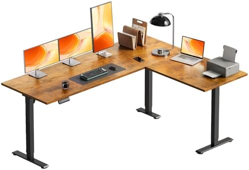 OffiGo 63 Inch Reversible L Shaped Electric Standing Desk, Rustic Brown by OfficeGo-ForHomeOfficeWork