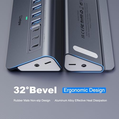 Powered USB Hub 10Gbps, intpw 9-Port USB 3.2/USB C Hub(3 USB 3.2 + 4 USB 3.0 + 2 PD 45W Charging Ports), 65W Power Adapter and 3.3FT Cable, Aluminum USB Hub for Laptop, iPhone 17/16/PC - Image 5