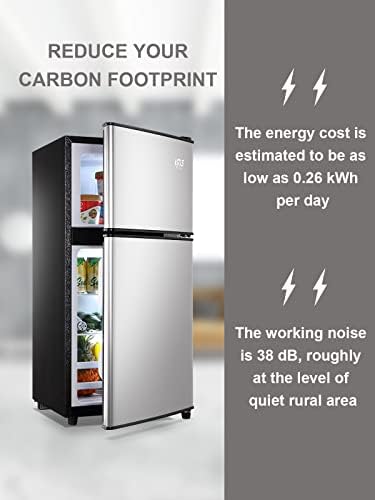KRIB BLING 3.5 Cu.Ft Mini Fridge,Small Refrigerator 7 Level Adjustable Thermostat Removable Shelves with Stainless Steel 2 door for Office Dorm Apartment Silver - Image 3