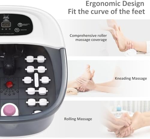 Foot Spa Bath Massager with Heat Bubbles and Vibration Massage and Jets, 16 OZ Calming Lavender Foot Soak with Epsom Salt, Foot Soaker with Red Light, 22 Massage Rollers, Adjustable Temp - Grey - Image 6
