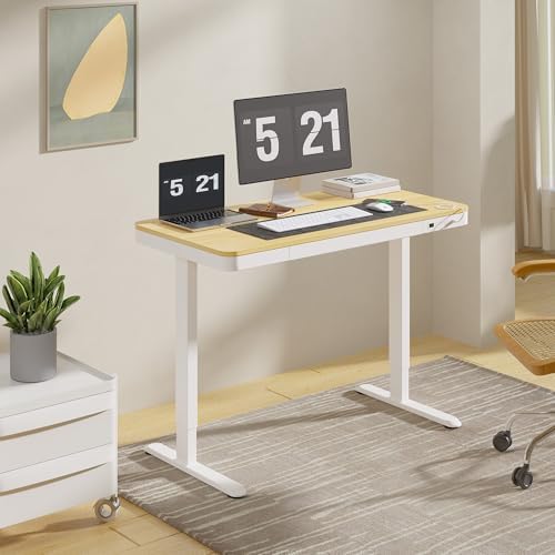 FLEXISPOT Comhar 48" Electric Standing Desk with Drawers, USB Charging Ports, Quick Assembly, Height Adjustable Sit Stand Computer Desk with Child Lock for Scandinavian Home Office, Maple - Image 2