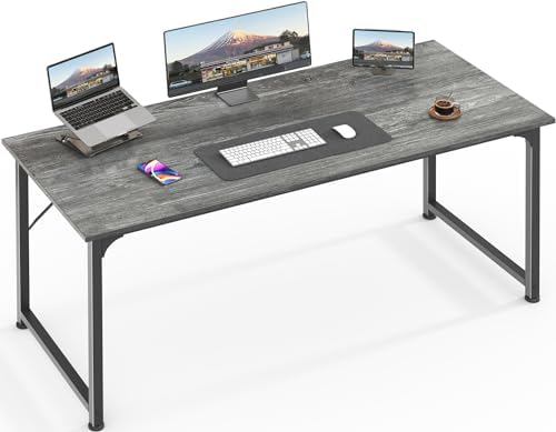 Huuger Modern Simple Office Desk, 55 Inch, Gaming & Work Desk with Storage, Large Legroom, Metal Frame, Grey by Huuger