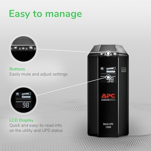 APC 1000VA/600W Pro UPS Battery Backup for Office Electronics, AVR, BX1000M - Image 3