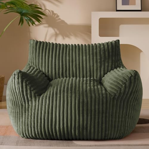 Gericco Giant Plush Bean Bag Chair for Adults with Armrests - Oversized Comfy Green Beanbag Lounge Lazy Floor Sofa Accent Chair for Living Room, Bedroom & Dorm, Cozy Fluffy Single Cloud Mini Couch by Gericco