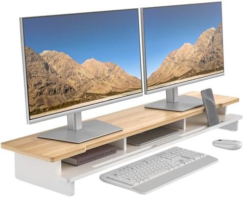42.5" Dual Monitor Stand Riser with Phone Holder Desk Shelf White by WELLWENG