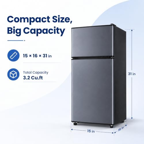 3.2 Cu.Ft Mini Fridge with Freezer, 2-Door Compact Refrigerator for Dorm/Office/Bedroom, Energy Efficient & Quiet, Blue - Image 2
