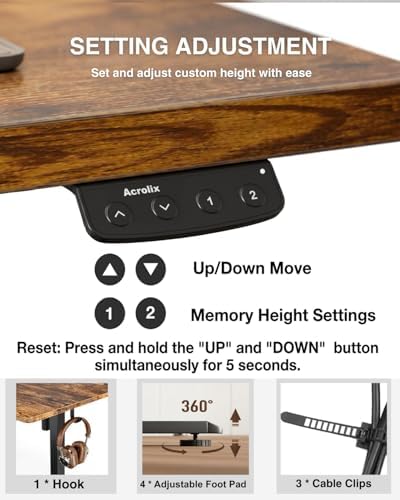 Acrolix 55x24 Electric Standing Desk with Cable Net, Rustic Brown - Image 6