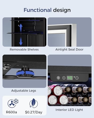 Feelfunn 68 Can Beverage Refrigerator, 1.7CuFt Mini Fridge with Glass Door - Image 7