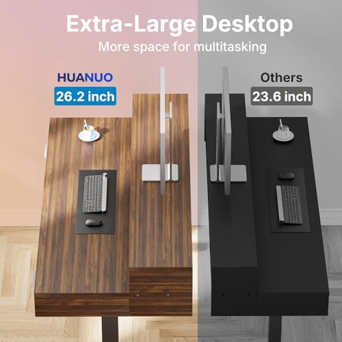 HUANUO 48″ x 26″ Electric Standing Desk with 2 Drawers &24.4″ Large Keyboard Tray, C-Clamp Mount Compatible, Adjustable Computer Desk for Office, Sit Stand Up Desk with 4 Height Presets, Deep Walnut - Image 6