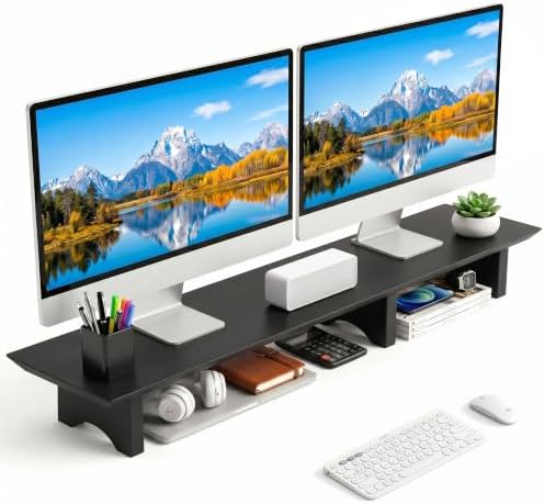 Aothia 43 in Black Solid Wood Dual Monitor Stand, Monitor Riser for Desk by AothiaSimpleNaturalUnique