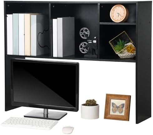 Briwooody Dorm Desk Hutch Desktop Bookshelf for College Office, Black by Briwooody