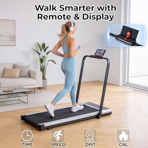 Foldable Walking Pad Treadmill for Home Office with Handle Bar, 3-in-1 Portable Treadmill Under Desk, Low Noise Operation, Remote Control & LED Display, Black - Image 3