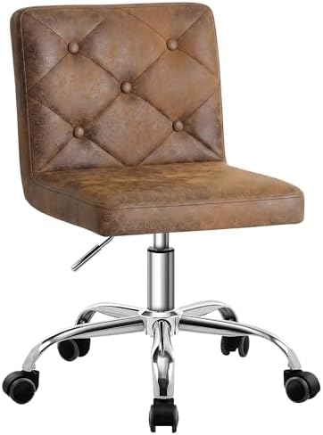 VECELO PU Leather Mid-Back Armless Desk Chair Adjustable Height 360° Rolling Swivel for Home Office Work, Dark Brown by VECELO