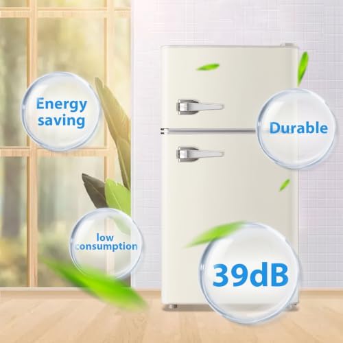 WANAI 3.5 Cu.Ft Retro Mini Fridge with Handle Compact Refrigerator Cream - Image 3