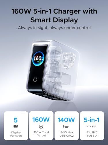 UGREEN Nexode Pro Charger, 160W GaN 5-Port Fast USB C Wall Charger Block, Type-C Charging with Smart Display & Touch Control Compatible for MacBook Pro/Air, iPhone 17/16 Series, iPad, Galaxy - Image 2
