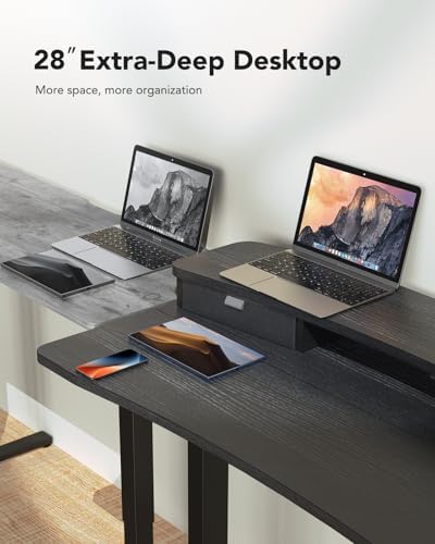 HUANUO 48″ x 28″ Electric Standing Desk with 2 Drawers, C-Clamp Mount Compatible, Height Adjustable Computer Desk, Home Office Stand Up Desk with 4 Preset Heights & 2 Hooks, Black - Image 4