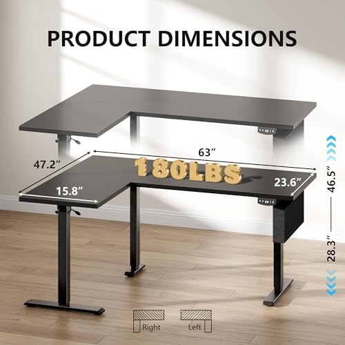 Korfile 63" L Shaped Standing Desk Height Adjustable Memory Presets - Image 3