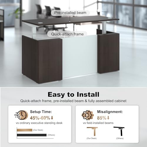 Adjustable Height Executive Standing Desk | Dual Motor Electric Sit-Stand Workstation with 4 Memory Handsetctric Sit-Stand Desk with Lockable Storage (1, Rectangular- Khalba Oak) - Image 3
