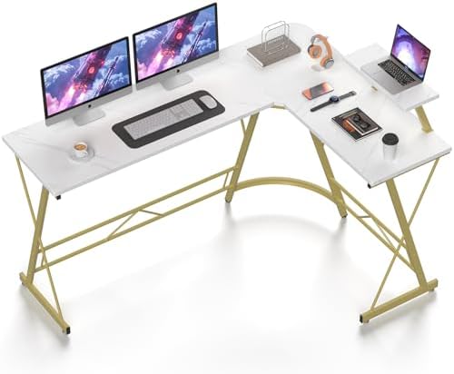 Mr IRONSTONE 63" L Shaped Gaming Desk, Corner Computer Desk, Home Office Writing Desk with Sturdy Monitor Shelf, Spacious L Shaped Desk Workstation, Easy to Assemble, Laminate Marble by MrIRONSTONE