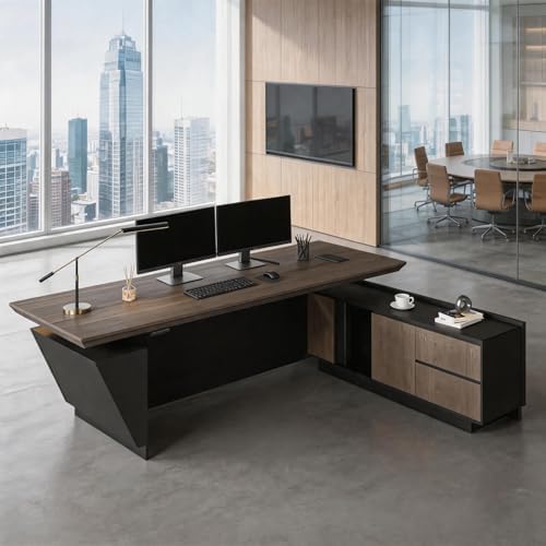 SAINTCY Professional Executive Desk with Privacy Panel & Drawers | Electric Standing Desk for Law Firms, Financial Offices & Corporate Campuses | Modern Workspace Solution (Right Return, 87 in) - Image 3