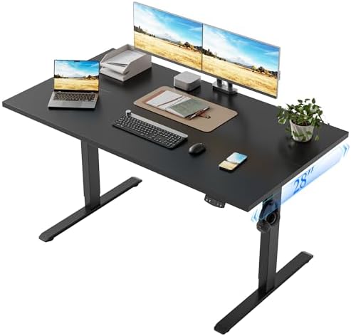 Klicelor 55 x 28 Electric Standing Desk, Sit Stand Up Home Office Desk, Height Adjustable Deep Cumputer Table with Memory Presets and Hooks, Two Pieces, Black by Klicelor