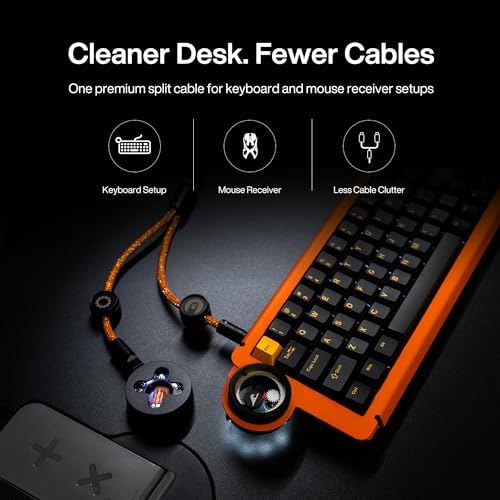 Angry miao Split Dual 8K Gaming Cable AM Edition 1.4m (4.6ft), High-Speed Dual Connection, Low Latency, Compatible with USB Type-C Devices, Durable Mesh Silver-Plated Wire - Starburst Orange - Image 4