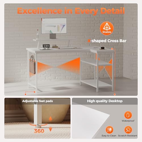 Mericonia 48 in Corner Desk with Monitor Stand, Small L Shaped Gaming Desk - Image 6