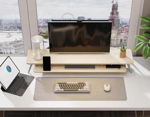 Fenge Dual Monitor Stand Riser, Wooden Desk Shelf with 2-Tier Storage - Image 6