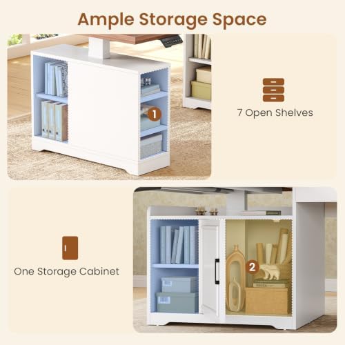 SEDETA Farmhouse L Shaped Standing Desk with Storage for Home Office, White - Image 6