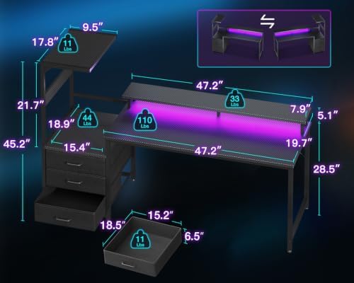 Gaming Desk with PC Display Stand, Reversible for Gaming Setup, 63 inch - Image 3