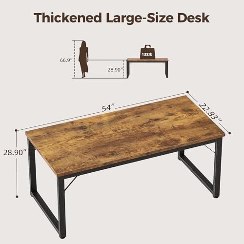 Mericonia 54 Inch Computer Desk, 1" Thick Large Office Table, Brown - Image 2