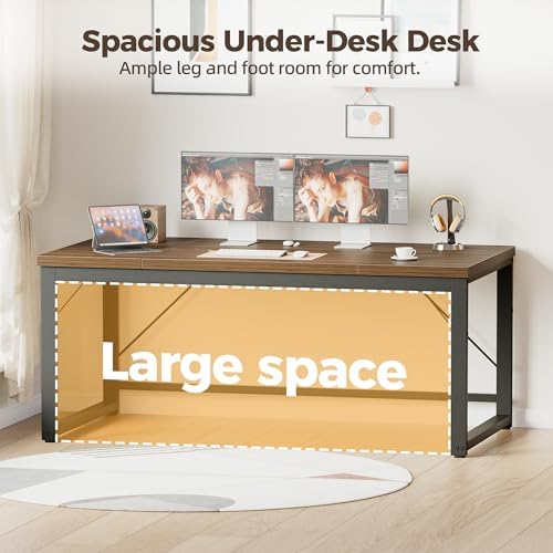 Mericonia 63x28 Inch Computer Desk, 1" Thick Large Office Table, Walnut - Image 6
