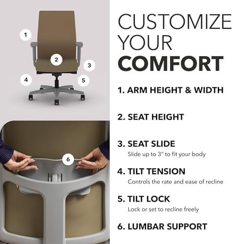 HON Ignition 2.0 Mid Back Task Chair, Spectrum Mesh, Advanced Synchro-Tilt Control, Office Chair with Lumbar Support, Height and Width Adjustable Arms, Titanium Frame, Quicksand - Image 3