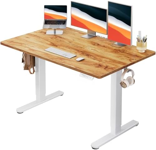 HUANUO Electric Standing Desk, Whole Piece Desktop, Adjustable Height Computer Desk, 4 Height Memory Settings, Sit Stand Up Desk for Home Office, 48" x 30", Light Vintage by HUANUO