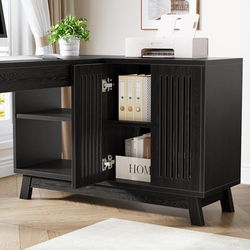 Tribesigns 57-Inch L-Shaped Desk, Office Computer Desk with Storage, Wooden Corner Workstation, Study Writing Table for Home Office (Black) - Image 7