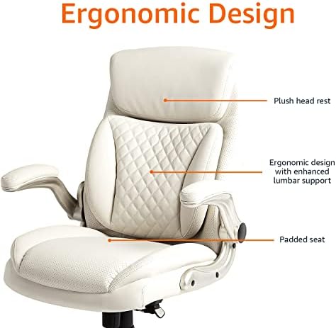 Amazon Basics Ergonomic Executive Office Desk Chair with Lumbar Support, Flip-up Armrests, Adjustable Height, Cream Leather - Image 5