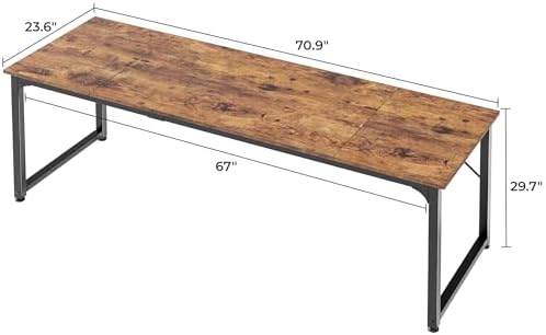 Huuger Computer Desk, 70 Inch Office Desk, Gaming Desk with Storage, Writing Desk Work Desk for Home Office, Study, Long Simple Desk, Large Legroom, Metal Frame, Rustic Brown - Image 3