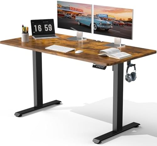 Veken 55" Super Large Standing Desk, Electric Height Adjustable, Brown by Veken