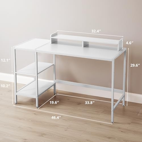 MINOSYS 47-inch Computer Desk with Storage Shelf - Ideal Gaming Desk for Bedrooms, Small Spaces, and Home Offices Modern Writing Desk for PCs,White Table. - Image 3