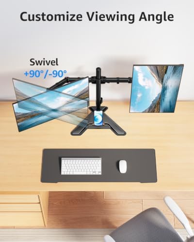 MOUNTUP Dual Monitor Stand - Freestanding & Height Adjustable Monitor Desk Mount, Steady VESA Mount Holds Max 17.6 lbs, Computer Monitor Stand for 2 Screens up to 27 inches, For Home Office - Image 4