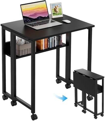 GreenForest Folding Desk with Wheels, 31.5" Rolling Table for Small Spaces by GreenForest