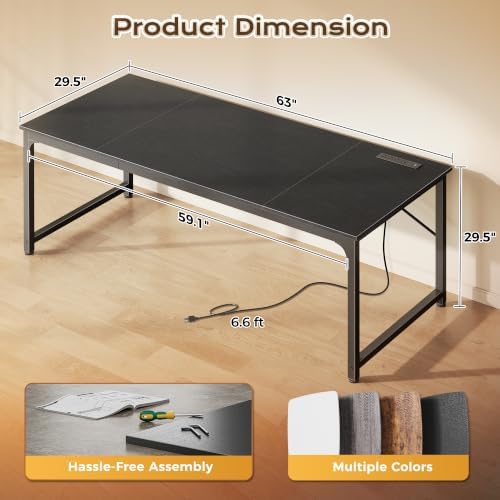 PRAISUN 63 X 30 Inch Extra Deep Desk with Power Outlets - Image 2