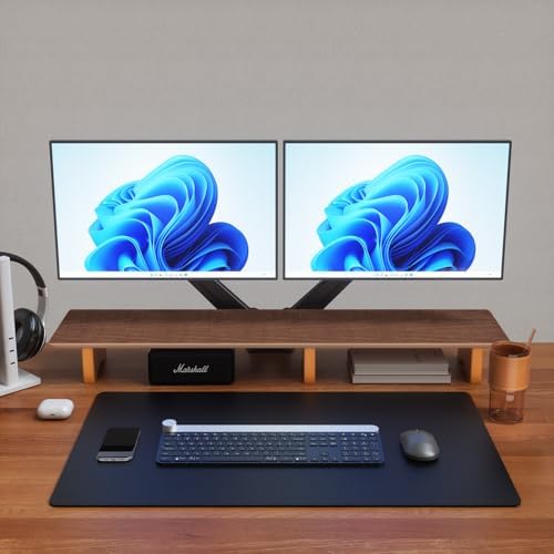 Aothia 43 inch Black Walnut Finish Dual Monitor Stand for Desk, Cork Legs - Image 3