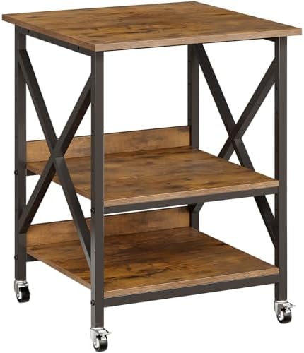 VENNQD 23.6 x 23.6 x 30.3 Inches Printer Stand, Large Printer Table with Adjustable Middle Shelf, Rolling Printer Cart with Wheels, 3 Tier Printer Table for Home Office Scanner Fax, Rustic Brown by VENNQD