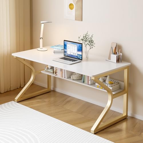 OSCHF 47.3-Inch Writing Desk with Storage Shelf, Gold by OSCHF