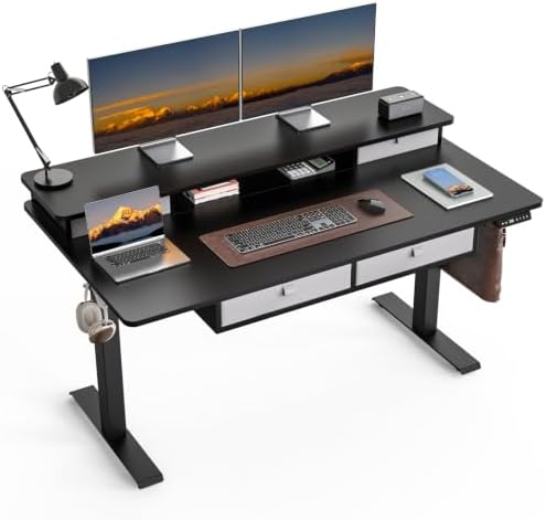 55 x 30 Inch Electric Standing Desk with 4 Drawers, Classic Black by ExaDesk