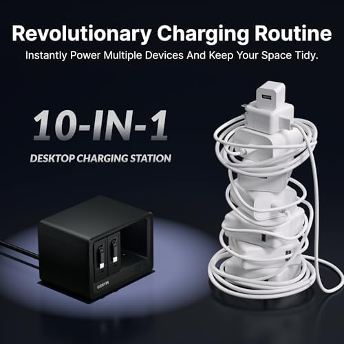 Gitryin 10-in-1 Desktop Charging Station, 6 AC, 80W Retractable GaN Charger - Image 6