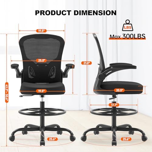 Synorla Ergonomic Tall Drafting Chair-Mesh Desk Chair with Flip-Up Arms - Image 3