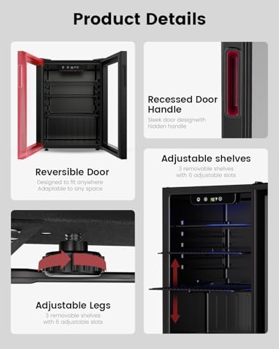 Feelfunn 2.6CuFt Beverage Refrigerator, 95 Can Mini Fridge with Glass Door - Image 7