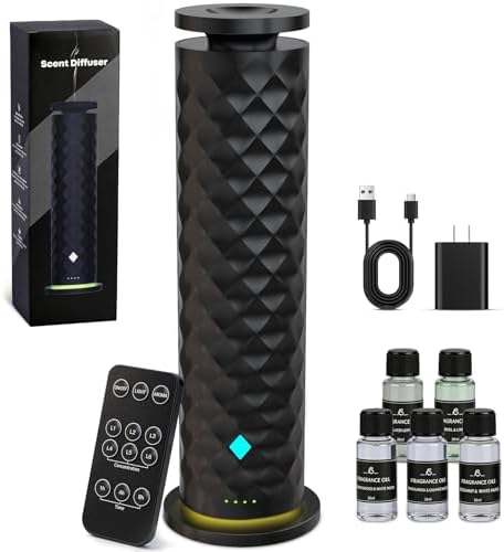 Waterless Scent Diffuser Starter Kit – Remote Control Cold Air Diffuser, 1000 Sq Ft Coverage Color and Ambient Light, Ultra-Quiet Quiet Nebulizing Aromatherapy for Home, Office, Bedroom & Spa by Xoxocos